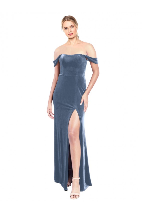 Stretch Velvet Off the Shoulder Sleeveless Long Prom Dress / Bridesmaid Dress Kent