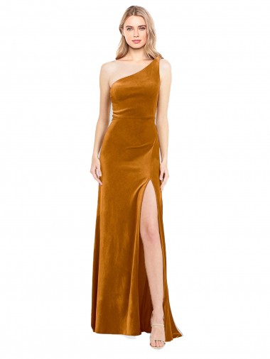 Stretch Velvet One Shoulder Sleeveless Long Formal Evening Gown / Prom Dress / Bridesmaid Dress Kent