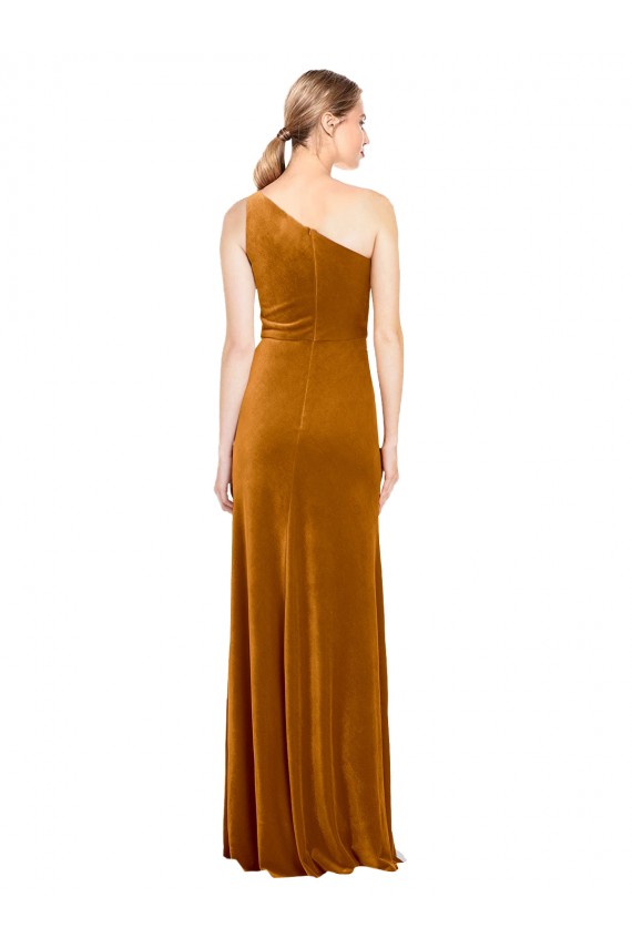 Stretch Velvet One Shoulder Sleeveless Long Formal Evening Gown / Prom Dress / Bridesmaid Dress Kent