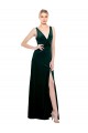 Stretch Velvet V-Neck Sleeveless V-Back Dark Green Long Black Tie Evening Dress / Prom Dress / Bridesmaid Dress Kent