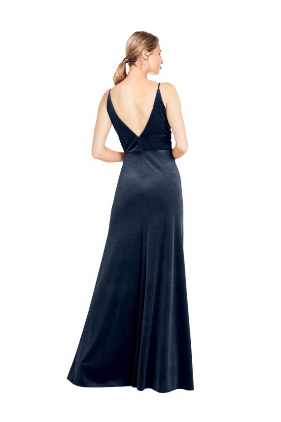 Stretch Velvet V-Neck Sleeveless V-Back Long Prom Dress / Bridesmaid Dress Kent