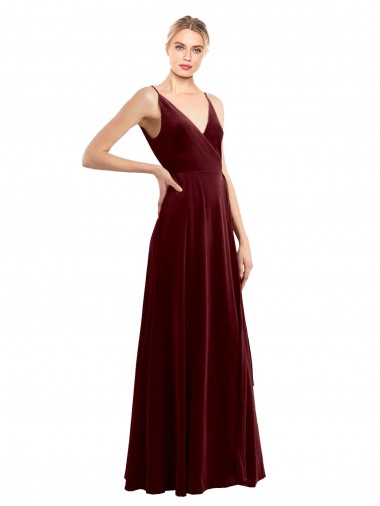 Stretch Velvet V-Neck Sleeveless V-Back Long Bridesmaid Dress / Evening Dress Kent