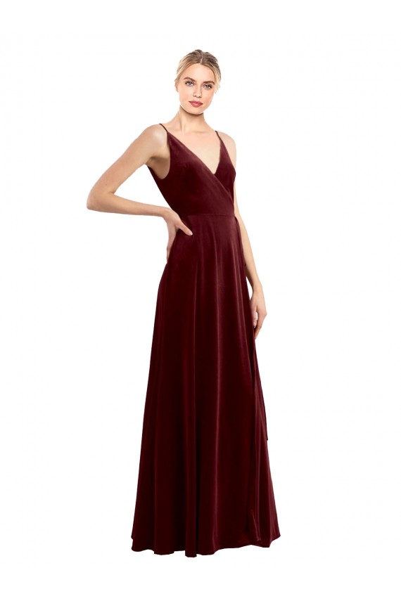 Stretch Velvet V-Neck Sleeveless V-Back Long Bridesmaid Dress / Evening Dress Kent