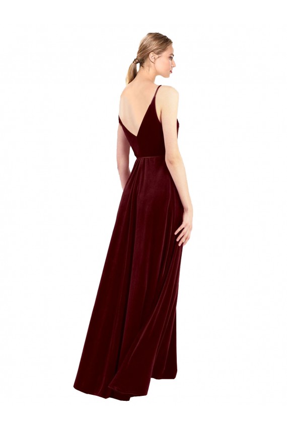 Stretch Velvet V-Neck Sleeveless V-Back Long Bridesmaid Dress / Evening Dress Kent