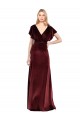 Stretch Velvet V-Neck Flutter Sleeves V-Back Burgundy Long Prom Dress / Bridesmaid Dress Kent