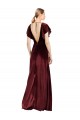 Stretch Velvet V-Neck Flutter Sleeves V-Back Burgundy Long Prom Dress / Bridesmaid Dress Kent