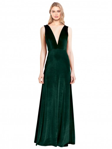 Stretch Velvet V-Neck Sleeveless V-Back Long Bridesmaid Dress / Formal Dress Kent