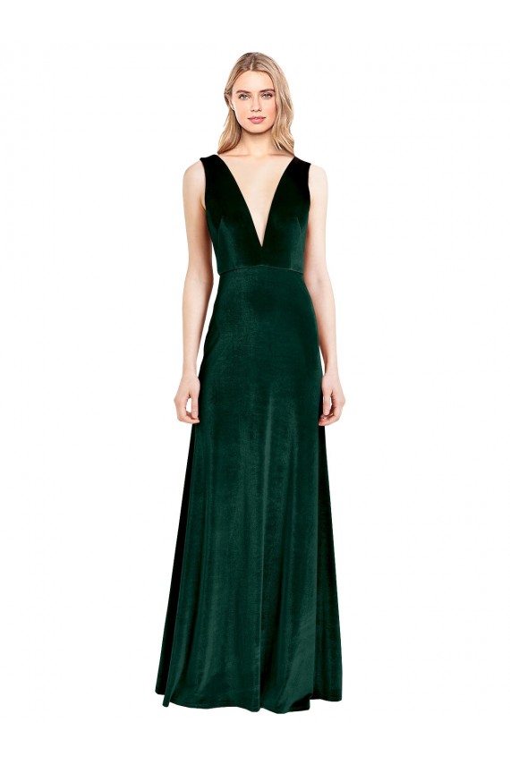 Stretch Velvet V-Neck Sleeveless V-Back Long Bridesmaid Dress / Formal Dress Kent
