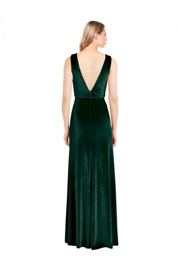 Stretch Velvet V-Neck Sleeveless V-Back Long Bridesmaid Dress / Formal Dress Kent