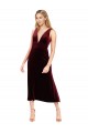 Stretch Velvet V-Neck Sleeveless V-Back Burgundy Midi Length Prom Dress / Bridesmaid Dress Kent