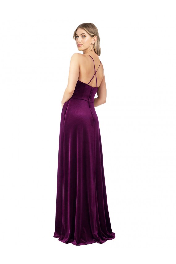 Stretch Velvet Scoop Neck Sleeveless Open Back Long Formal Evening Gown / Prom Dress / Bridesmaid Dress Kent