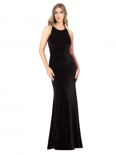 Stretch Velvet Spaghetti Straps Sleeveless Open Back Long Formal Evening Gown / Prom Dress / Bridesmaid Dress Kent