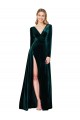 Stretch Velvet V-Neck Long Sleeves Sweep Train Black Tie Evening Gown / Prom Dress / Bridesmaid Dress Kent