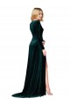 Stretch Velvet V-Neck Long Sleeves Sweep Train Black Tie Evening Gown / Prom Dress / Bridesmaid Dress Kent