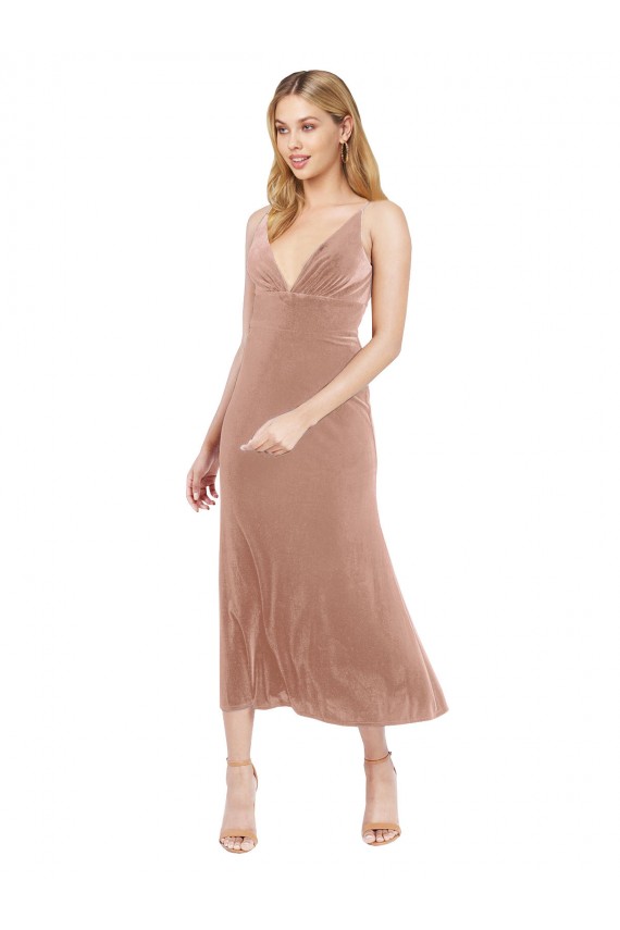 Stretch Velvet V-Neck Sleeveless V-Back Midi Length Prom Dress / Bridesmaid Dress Kent