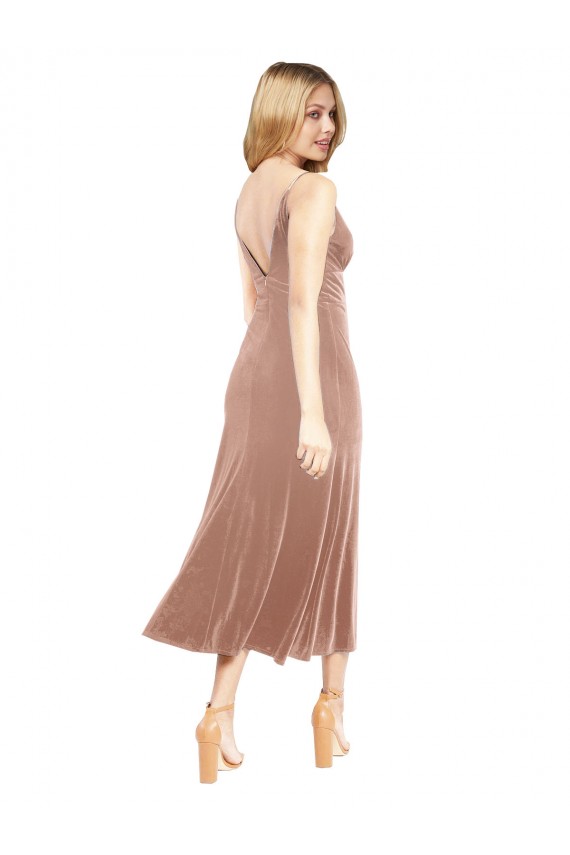 Stretch Velvet V-Neck Sleeveless V-Back Midi Length Prom Dress / Bridesmaid Dress Kent