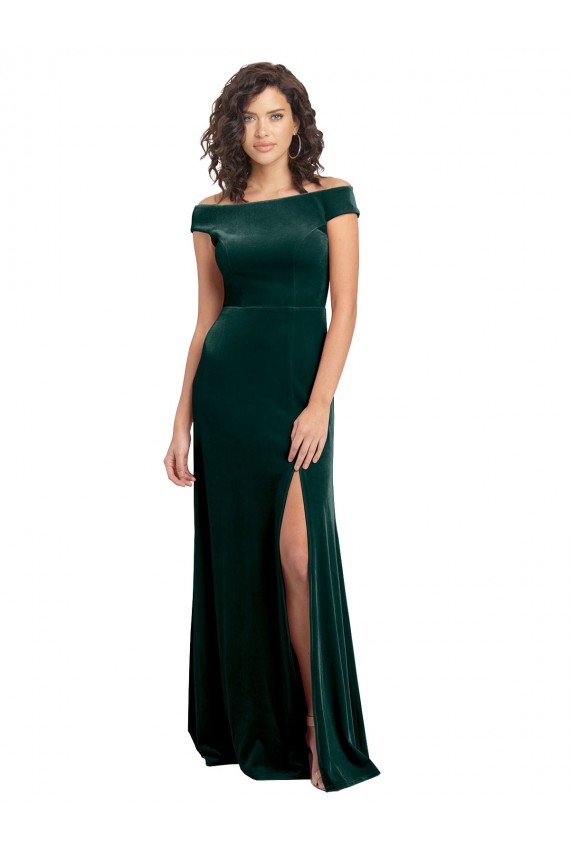 Stretch Velvet Square Neck Cap Sleeves Long Formal Evening Gown / Prom Dress / Bridesmaid Dress Kent