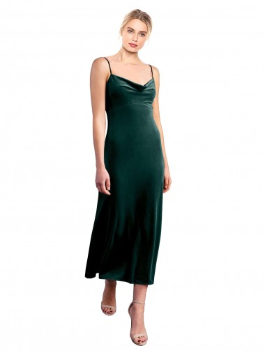 Stretch Velvet Spaghetti Straps Sleeveless Low Back Midi Length Prom Dress / Bridesmaid Dress Kent