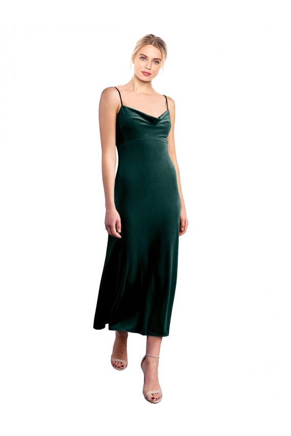 Stretch Velvet Spaghetti Straps Sleeveless Low Back Midi Length Prom Dress / Bridesmaid Dress Kent