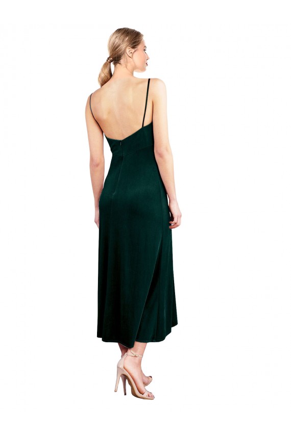 Stretch Velvet Spaghetti Straps Sleeveless Low Back Midi Length Prom Dress / Bridesmaid Dress Kent