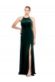 Stretch Velvet Spaghetti Straps Sleeveless Keyhole Back Dark Green Long Prom Dress / Bridesmaid Dress Kent