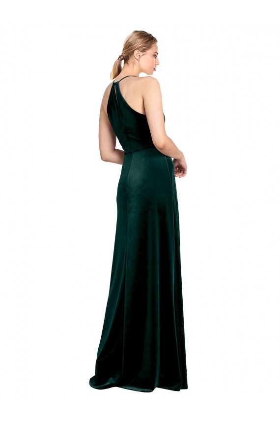 Stretch Velvet Spaghetti Straps Sleeveless Keyhole Back Dark Green Long Prom Dress / Bridesmaid Dress Kent