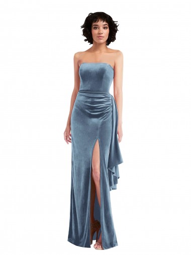 Stretch Velvet Strapless Sleeveless Low Back Long Formal Evening Gown / Prom Dress / Bridesmaid Dress Kent