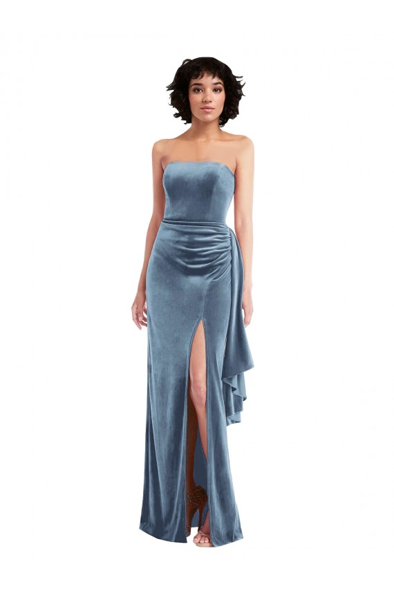 Stretch Velvet Strapless Sleeveless Low Back Long Formal Evening Gown / Prom Dress / Bridesmaid Dress Kent