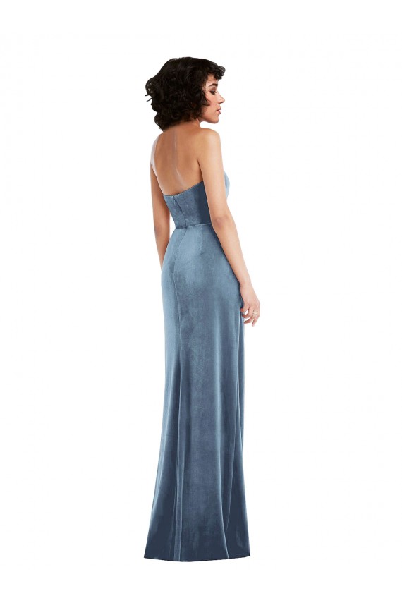 Stretch Velvet Strapless Sleeveless Low Back Long Formal Evening Gown / Prom Dress / Bridesmaid Dress Kent