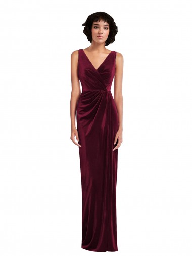 Stretch Velvet V-Neck Sleeveless Long Semi Formal Evening Dress / Prom Dress / Bridesmaid Dress Kent