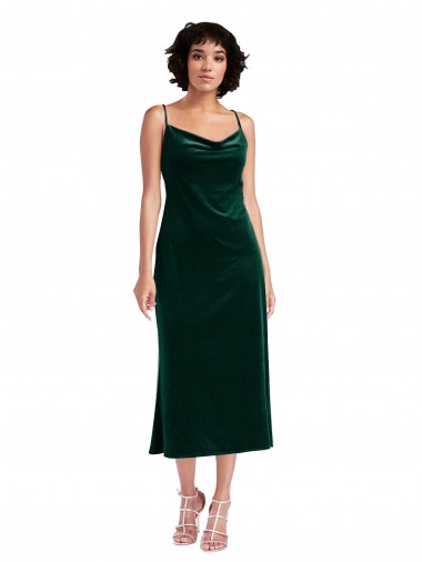 Stretch Velvet Cowl Neck Sleeveless Open Back Midi Length Black Tie Evening Gown / Prom Dress / Bridesmaid Dress Kent