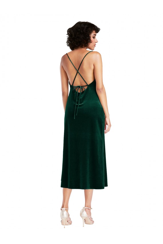 Stretch Velvet Cowl Neck Sleeveless Open Back Midi Length Black Tie Evening Gown / Prom Dress / Bridesmaid Dress Kent