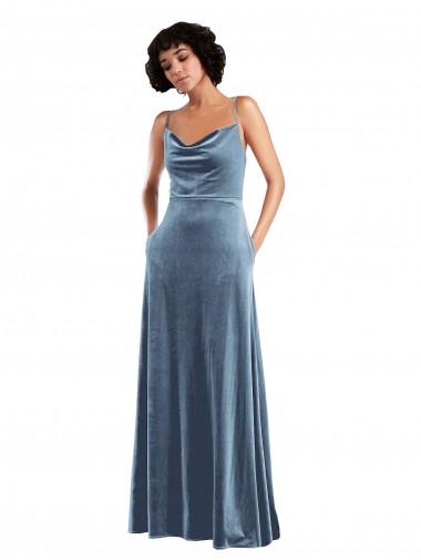 Stretch Velvet Cowl Neck Sleeveless Open Back Long Semi Formal Evening Dress / Prom Dress / Bridesmaid Dress Kent