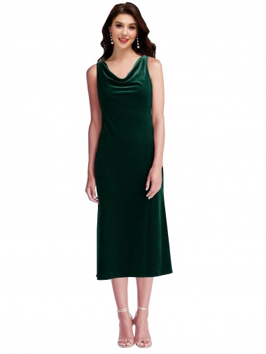 Stretch Velvet Cowl Neck Sleeveless V-Back Midi Length Evening Gown / Prom Dress / Bridesmaid Dress Kent
