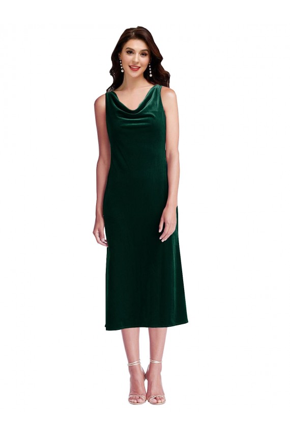 Stretch Velvet Cowl Neck Sleeveless V-Back Midi Length Evening Gown / Prom Dress / Bridesmaid Dress Kent