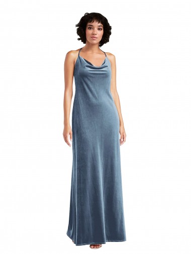 Stretch Velvet Cowl Neck Sleeveless V-Back Long Bridesmaid Dress / Evening Dress Kent