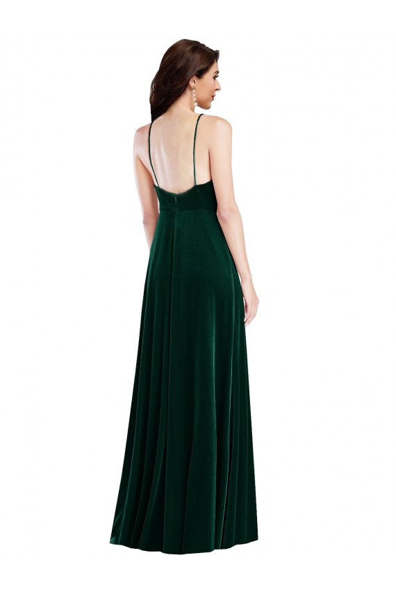 Stretch Velvet Halter Neck Sleeveless Long Semi Formal Evening Dress / Prom Dress / Bridesmaid Dress Kent