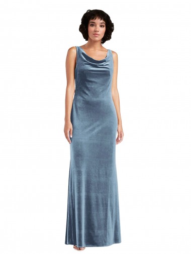Stretch Velvet Cowl Neck Sleeveless V-Back Long Evening Dress / Bridesmaid Dress Kent