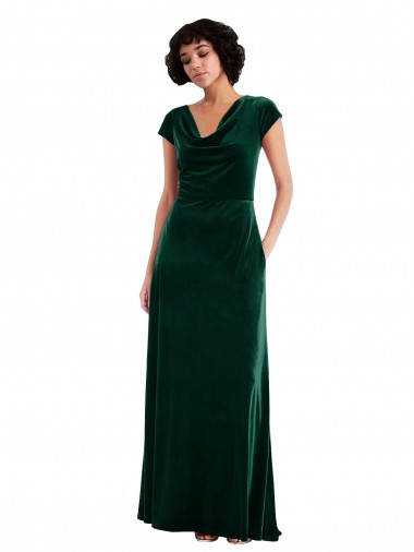 Stretch Velvet Cowl Neck Cap Sleeves Long Black Tie Evening Gown / Prom Dress / Bridesmaid Dress Kent