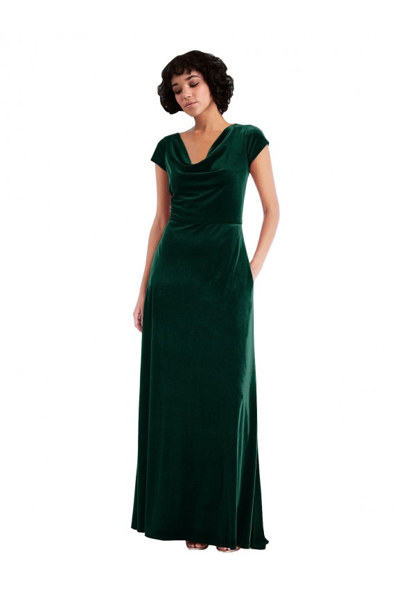Stretch Velvet Cowl Neck Cap Sleeves Long Black Tie Evening Gown / Prom Dress / Bridesmaid Dress Kent