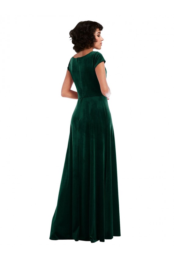 Stretch Velvet Cowl Neck Cap Sleeves Long Black Tie Evening Gown / Prom Dress / Bridesmaid Dress Kent