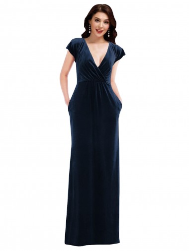 Stretch Velvet V-Neck Flutter Sleeves Long Formal Dress / Bridesmaid Dress Kent