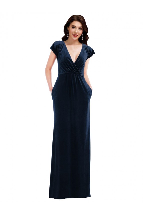 Stretch Velvet V-Neck Flutter Sleeves Long Formal Dress / Bridesmaid Dress Kent
