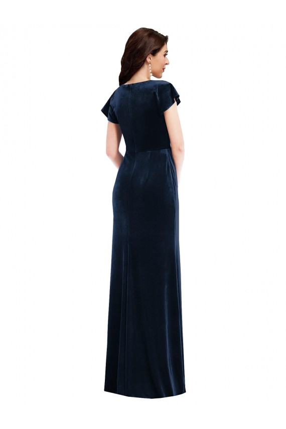 Stretch Velvet V-Neck Flutter Sleeves Long Formal Dress / Bridesmaid Dress Kent