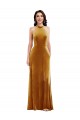 Stretch Velvet Halter Neck Sleeveless Keyhole Back Long Semi Formal Evening Dress / Prom Dress / Bridesmaid Dress Kent