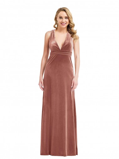 Stretch Velvet V-Neck Sleeveless Open Back Long Bridesmaid Dress / Evening Dress Kent