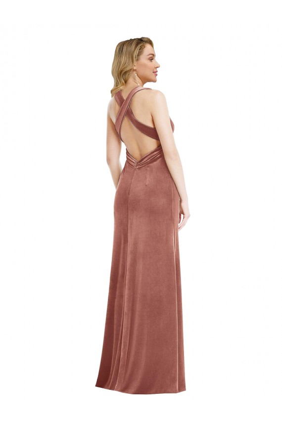 Stretch Velvet V-Neck Sleeveless Open Back Long Bridesmaid Dress / Evening Dress Kent