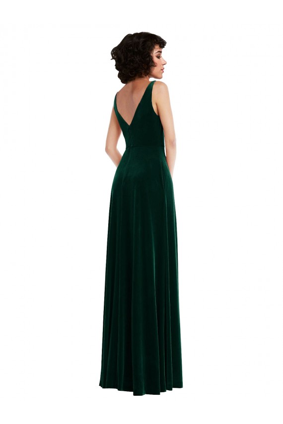Stretch Velvet V-Neck Sleeveless V-Back Long Bridesmaid Evening Dress Kent