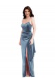 Stretch Velvet Spaghetti Straps Sleeveless Low Back Dusty Blue Long Formal Evening Gown / Prom Dress / Bridesmaid Dress Kent