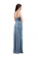 Stretch Velvet Spaghetti Straps Sleeveless Low Back Dusty Blue Long Formal Evening Gown / Prom Dress / Bridesmaid Dress Kent